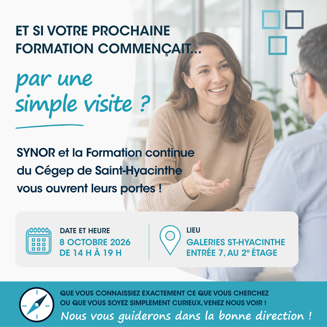 Portes ouvertues au Service de la formation continue du Cégep de Saint-Hyacinthe le 8 octobre 2026!